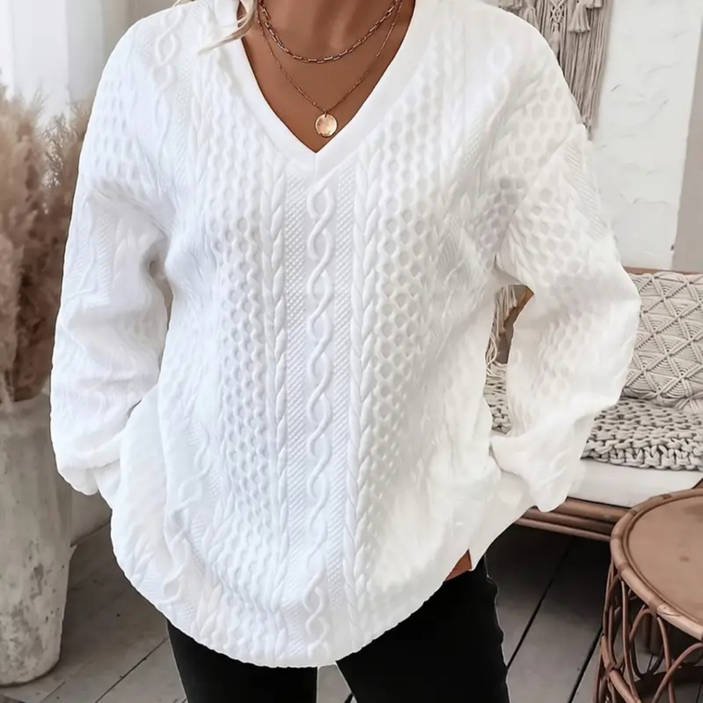Women's White Cable Knit Sweater